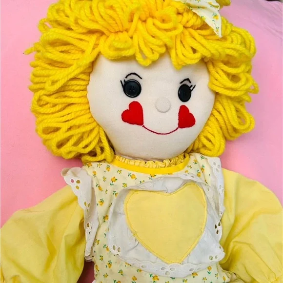 Handmade Yellow Rag Doll with Heart Apron - Picture 2 of 6